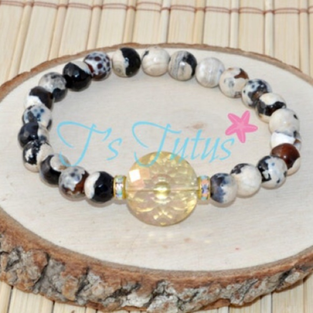 Gigi Coffee and Cream Beaded Stretch Bracelet Fire Agate Beads